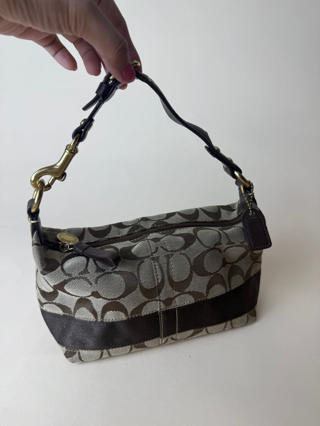 Coach Signature Mini Zip Shoulder Bag - Brown