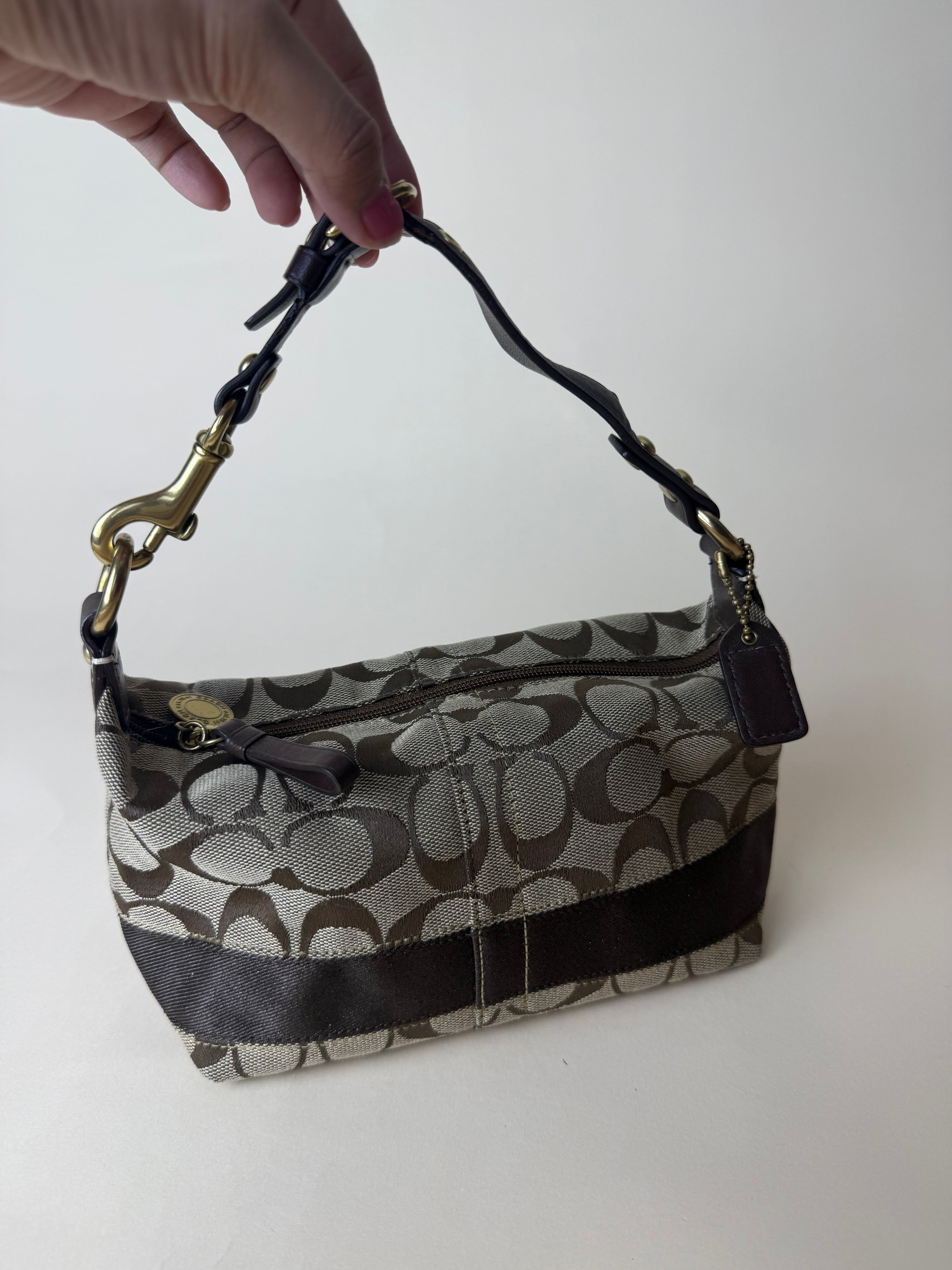Coach Signature Mini Zip Shoulder Bag - Brown