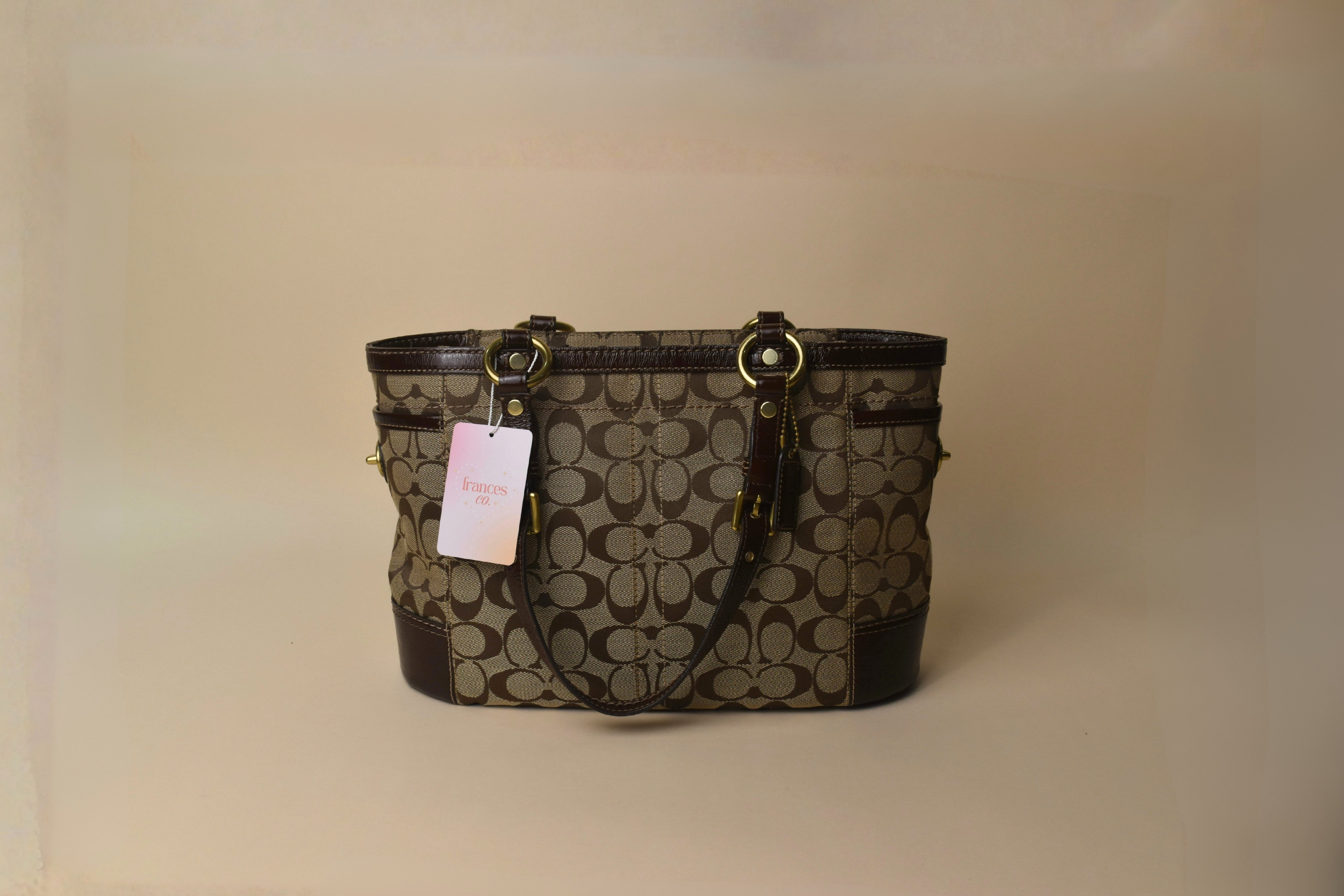 Coach Signature Gallery Turnlock Tote – Khaki/Brown