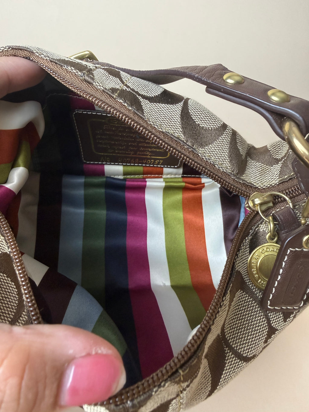 Coach Signature Mini Zip Shoulder Bag - Brown