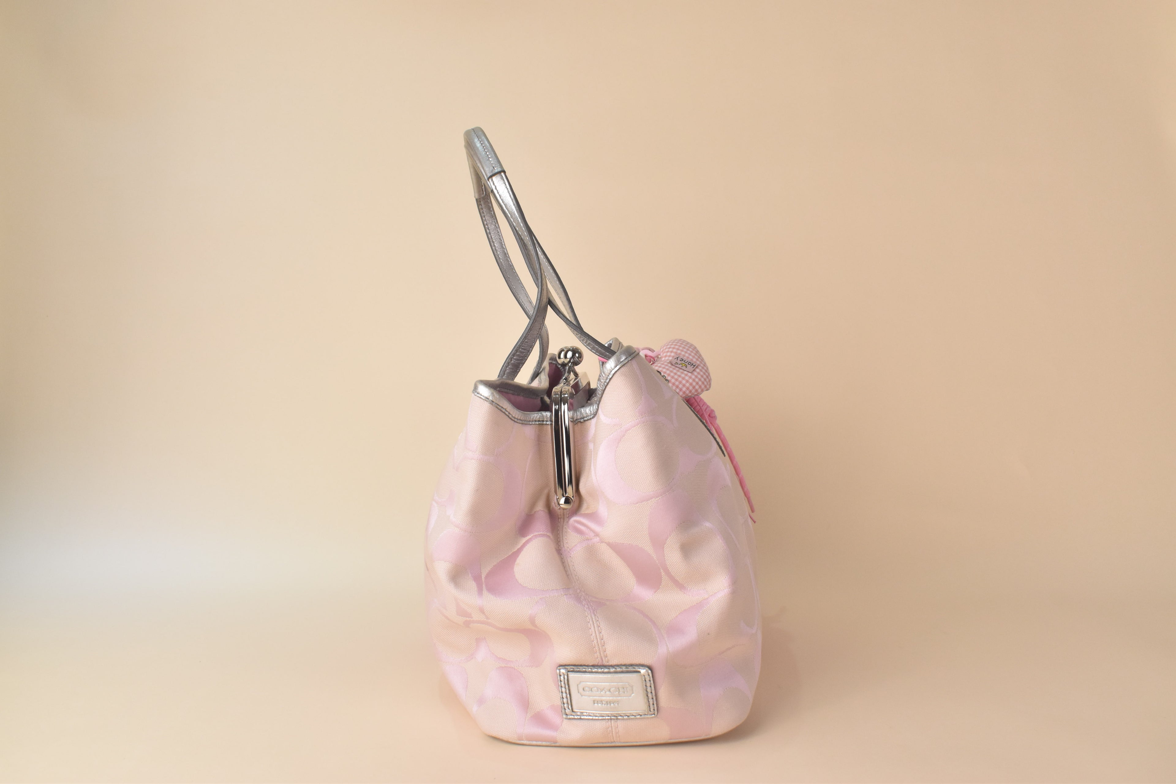 Coach Signature Stripe Kisslock Glam Tote – Pink/Silver