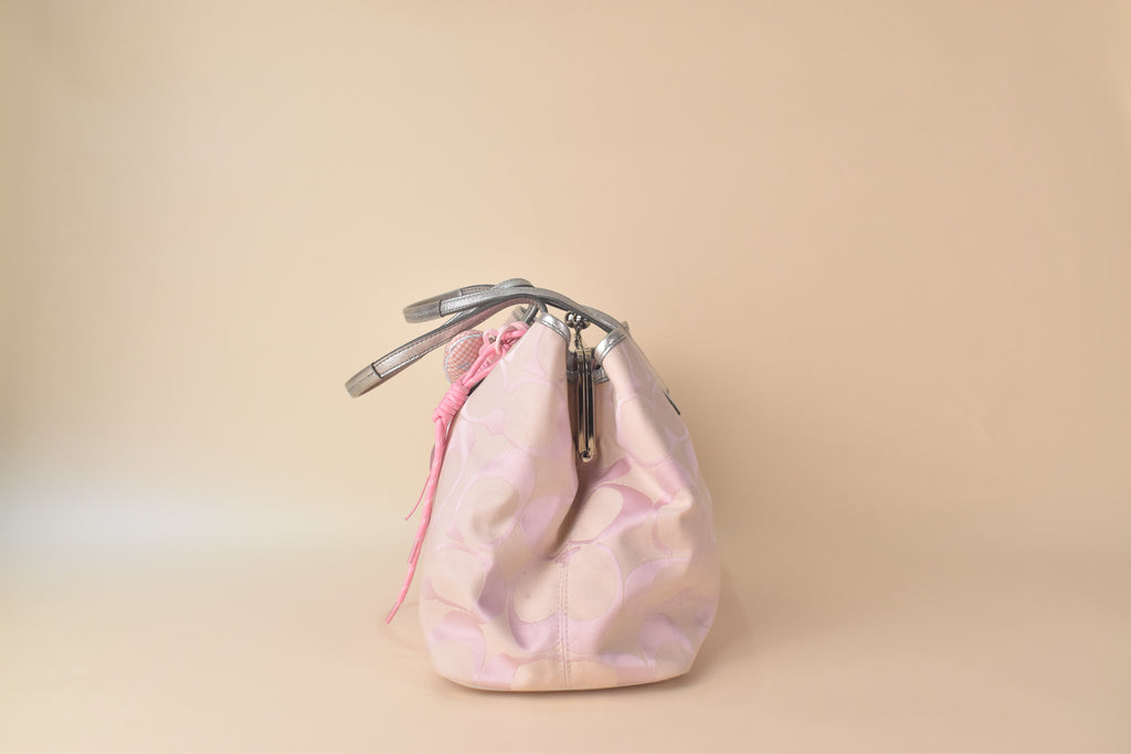 Coach Signature Stripe Kisslock Glam Tote – Pink/Silver