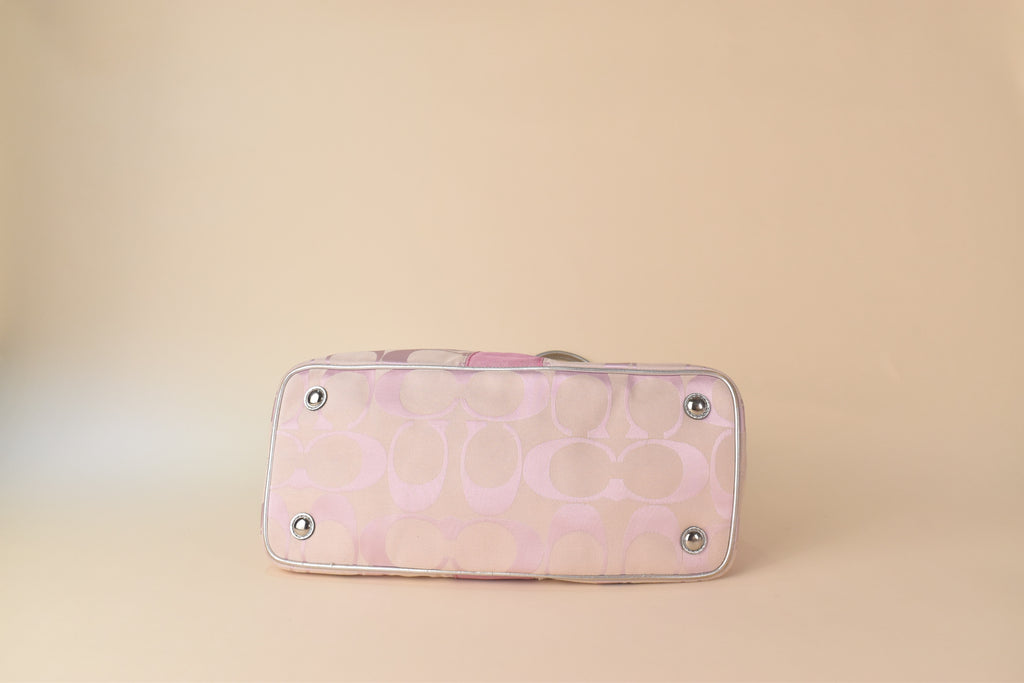 Coach Signature Stripe Kisslock Glam Tote – Pink/Silver