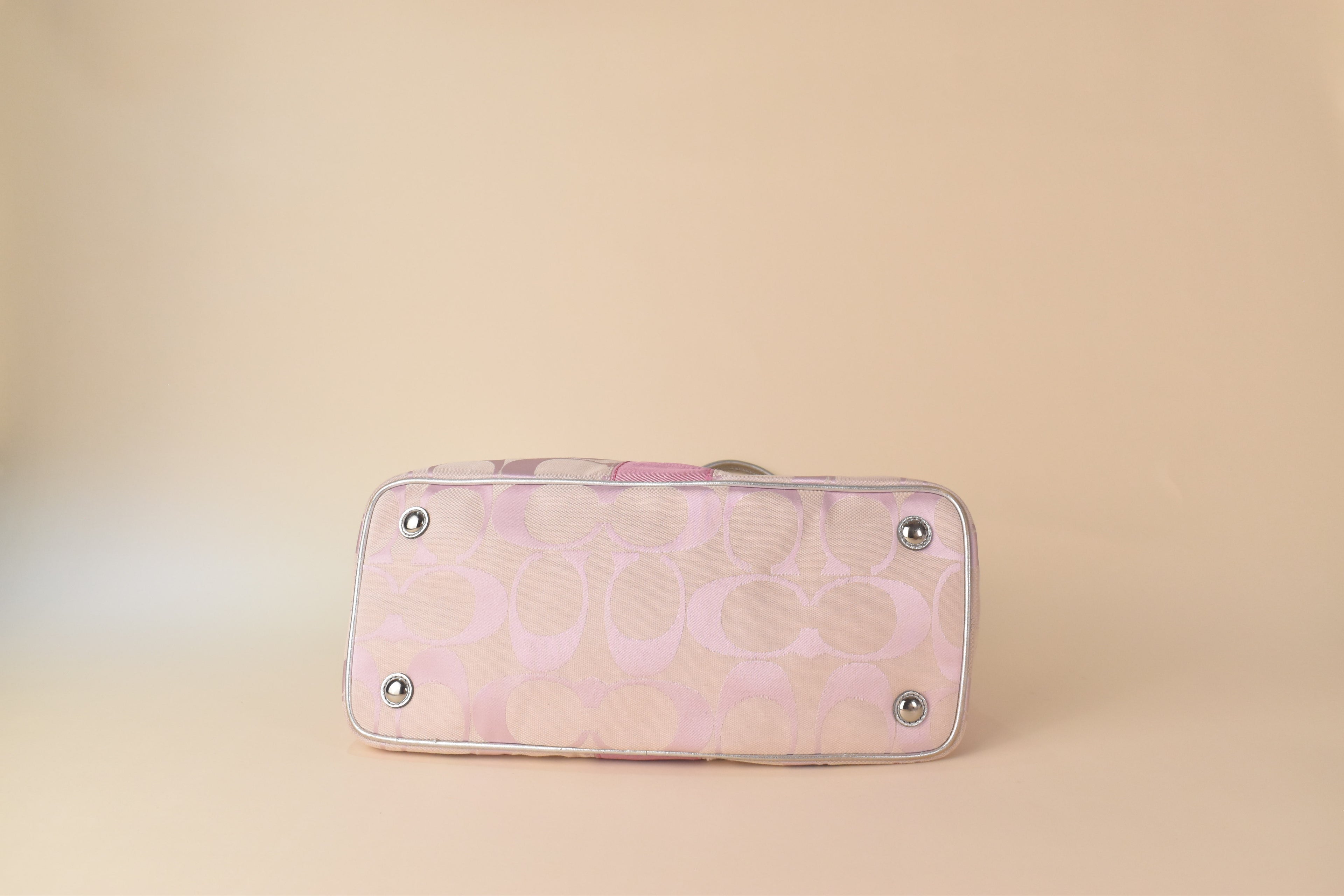 Coach Signature Stripe Kisslock Glam Tote – Pink/Silver