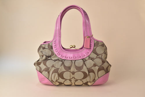 Coach Ergo Signature Pleated Kisslock Tote – Khaki Pink