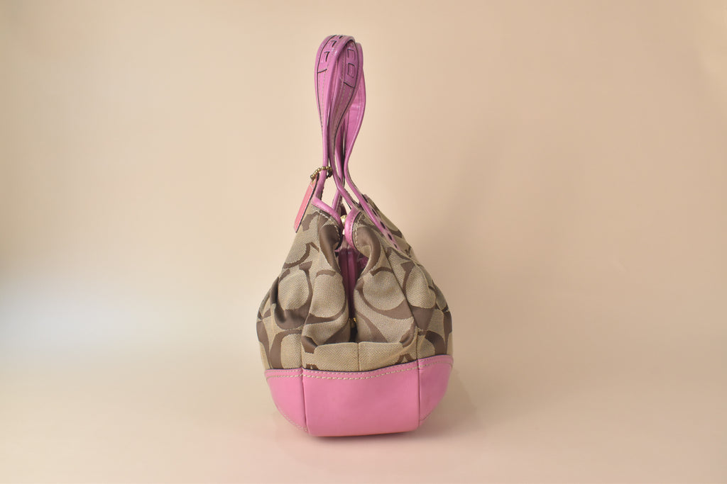 Coach Ergo Signature Pleated Kisslock Tote – Khaki Pink
