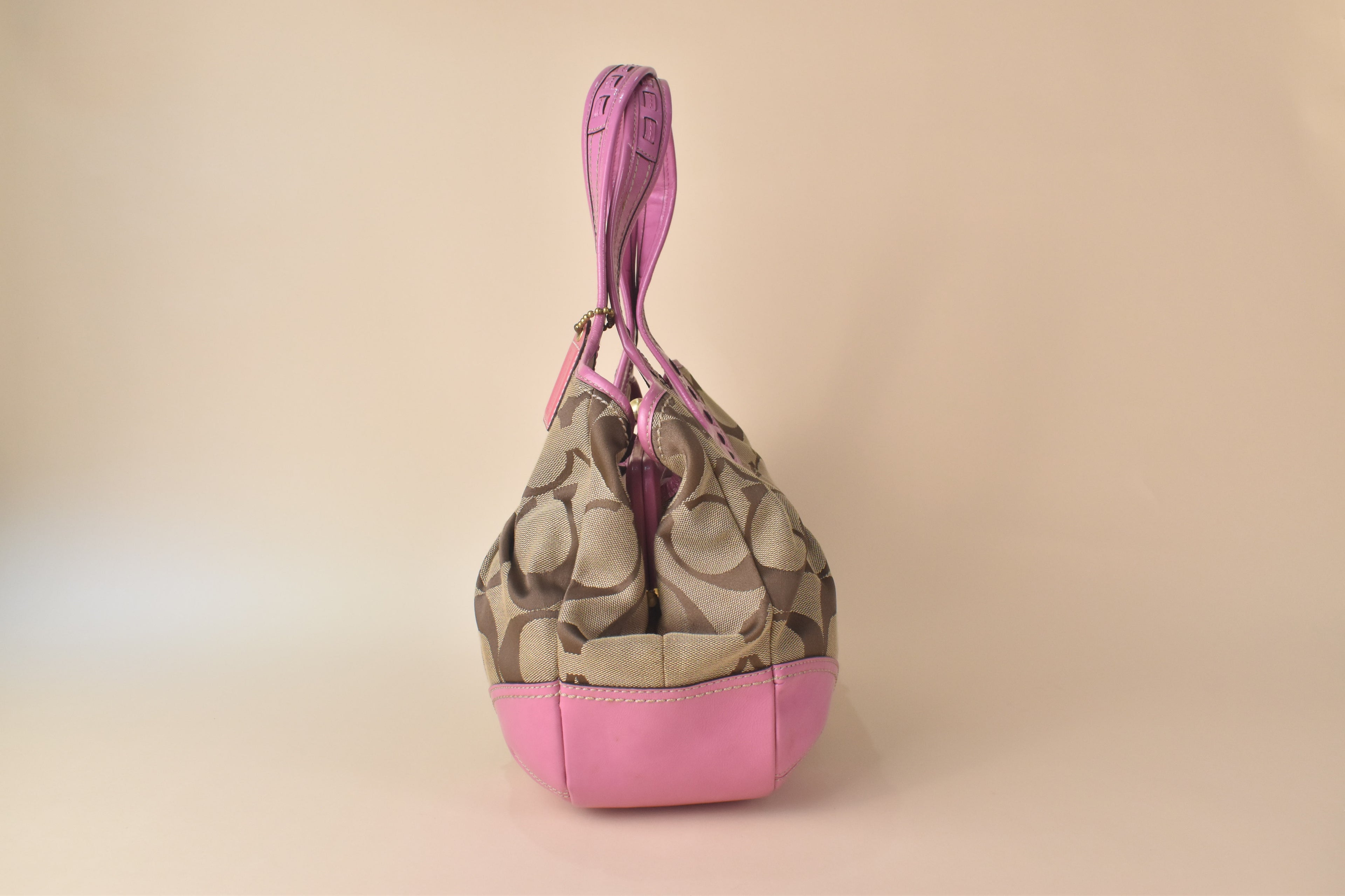 Coach Ergo Signature Pleated Kisslock Tote – Khaki Pink