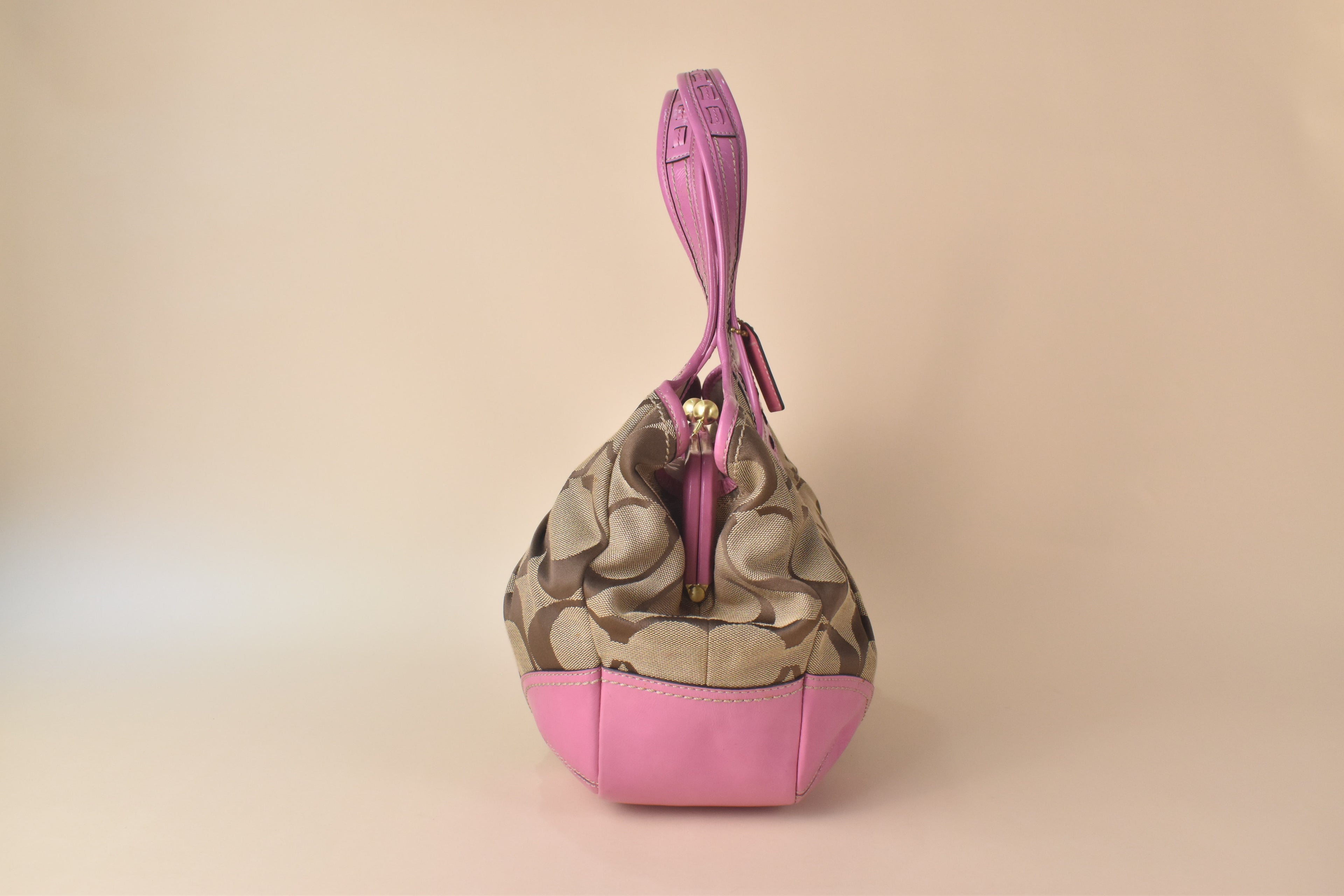 Coach Ergo Signature Pleated Kisslock Tote – Khaki Pink