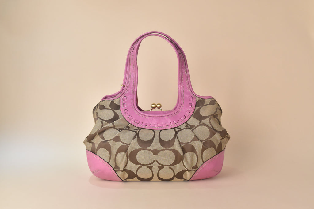 Coach Ergo Signature Pleated Kisslock Tote – Khaki Pink