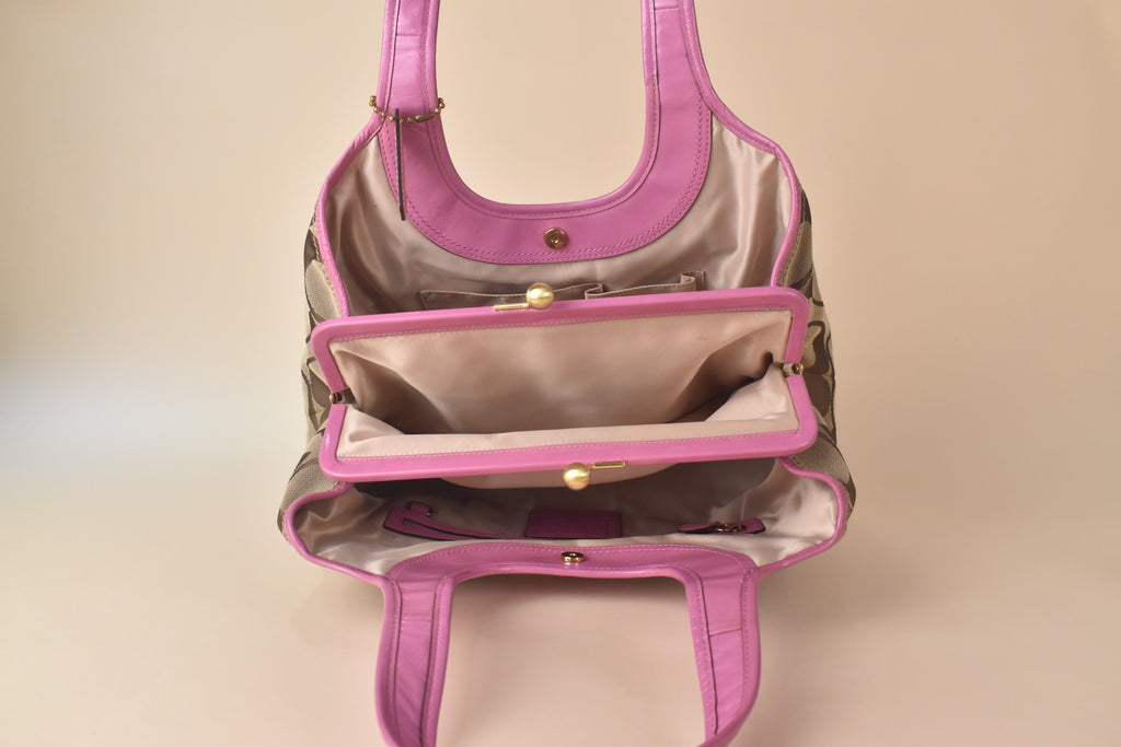 Coach Ergo Signature Pleated Kisslock Tote – Khaki Pink