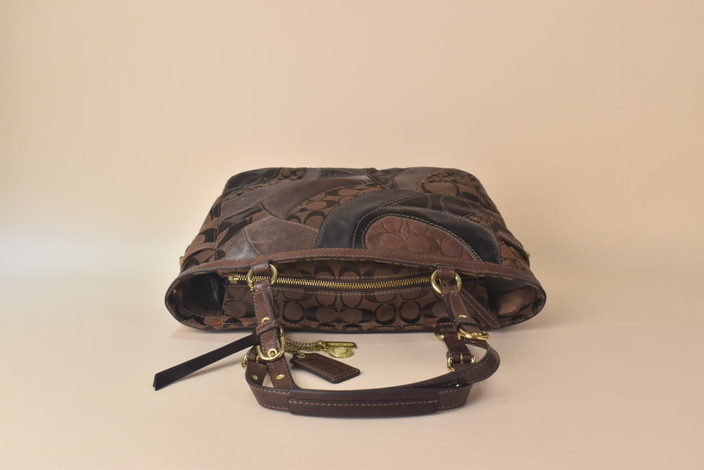 Coach Signature Turnlock Patchwork Tote – Choco Brown