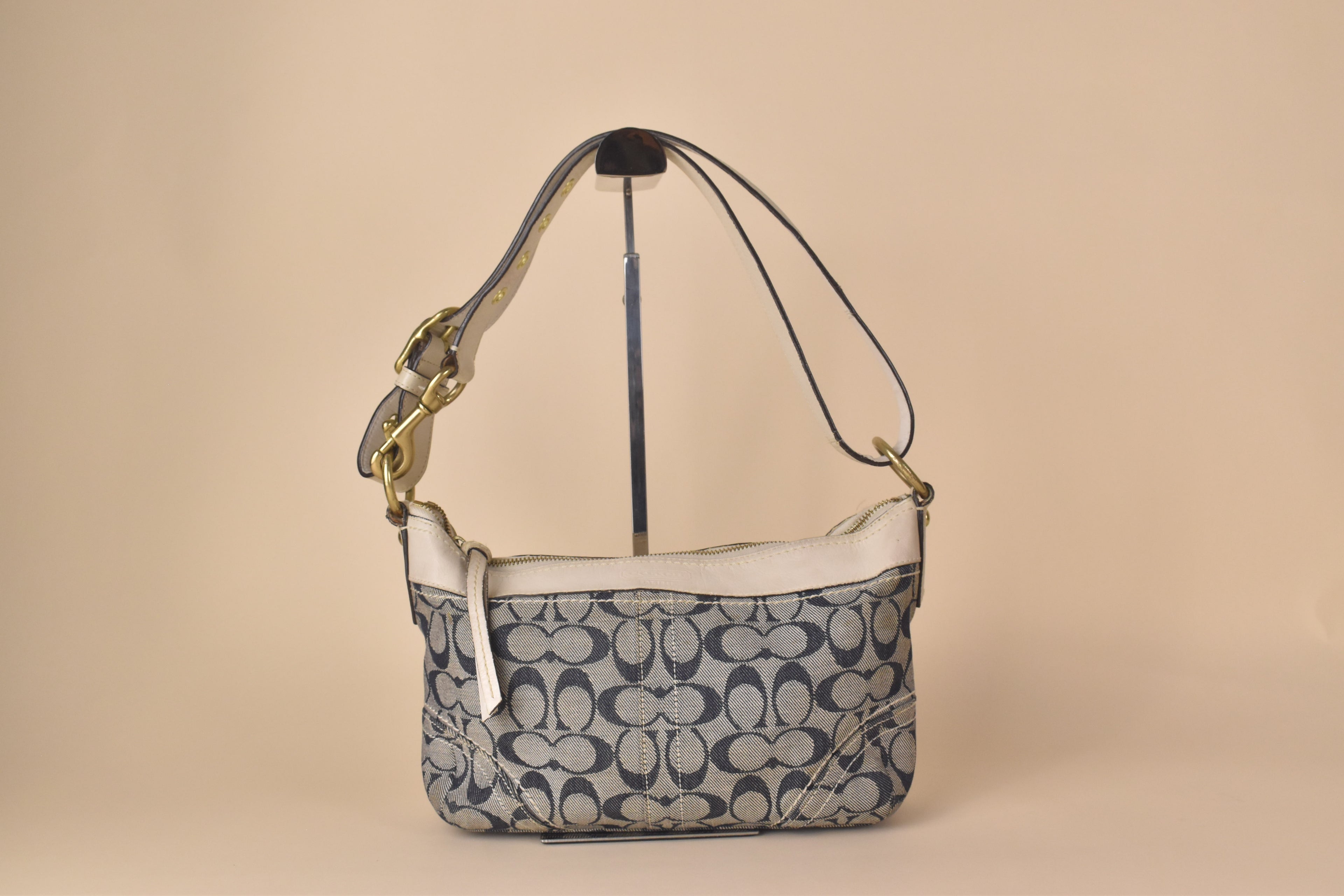Coach Signature Denim Convertible Hobo – Blue/White