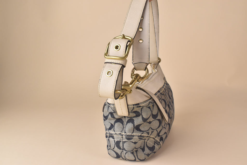 Coach Signature Denim Convertible Hobo – Blue/White