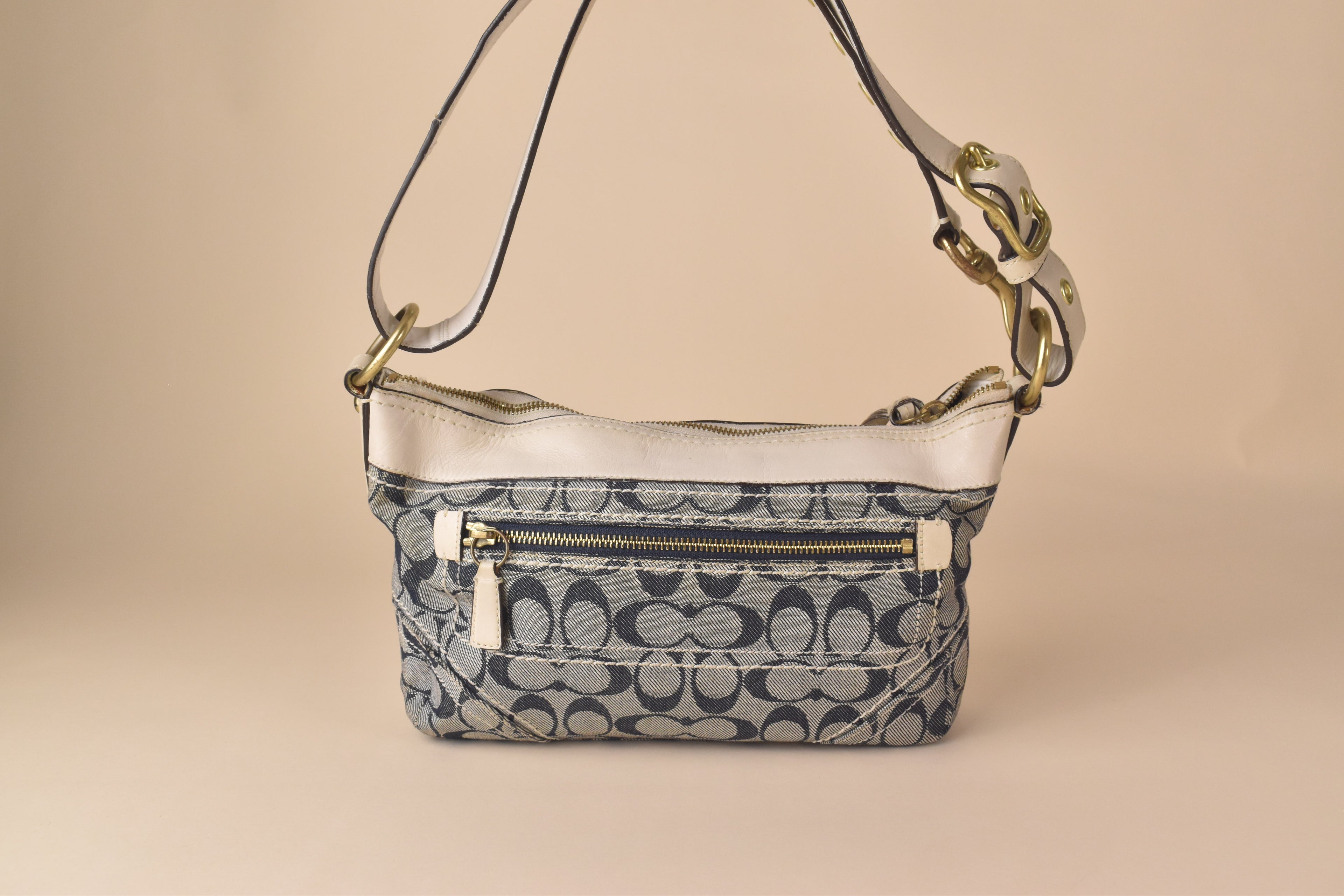 Coach Signature Denim Convertible Hobo – Blue/White