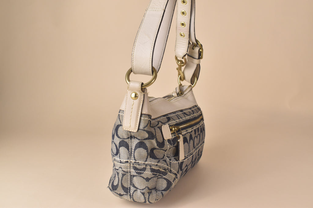 Coach Signature Denim Convertible Hobo – Blue/White