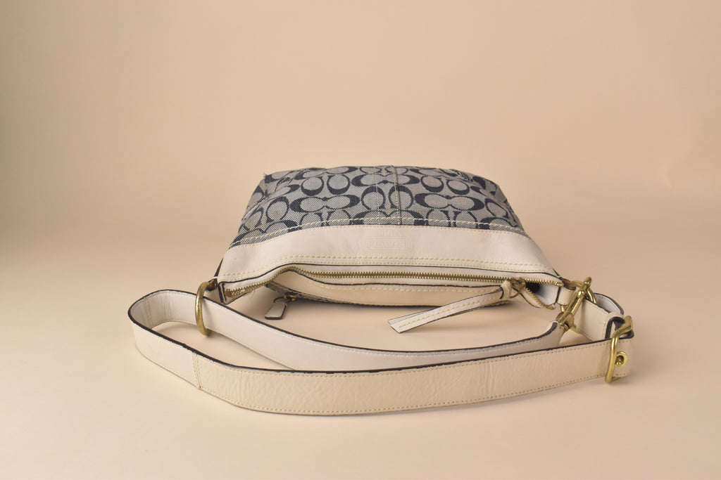 Coach Signature Denim Convertible Hobo – Blue/White