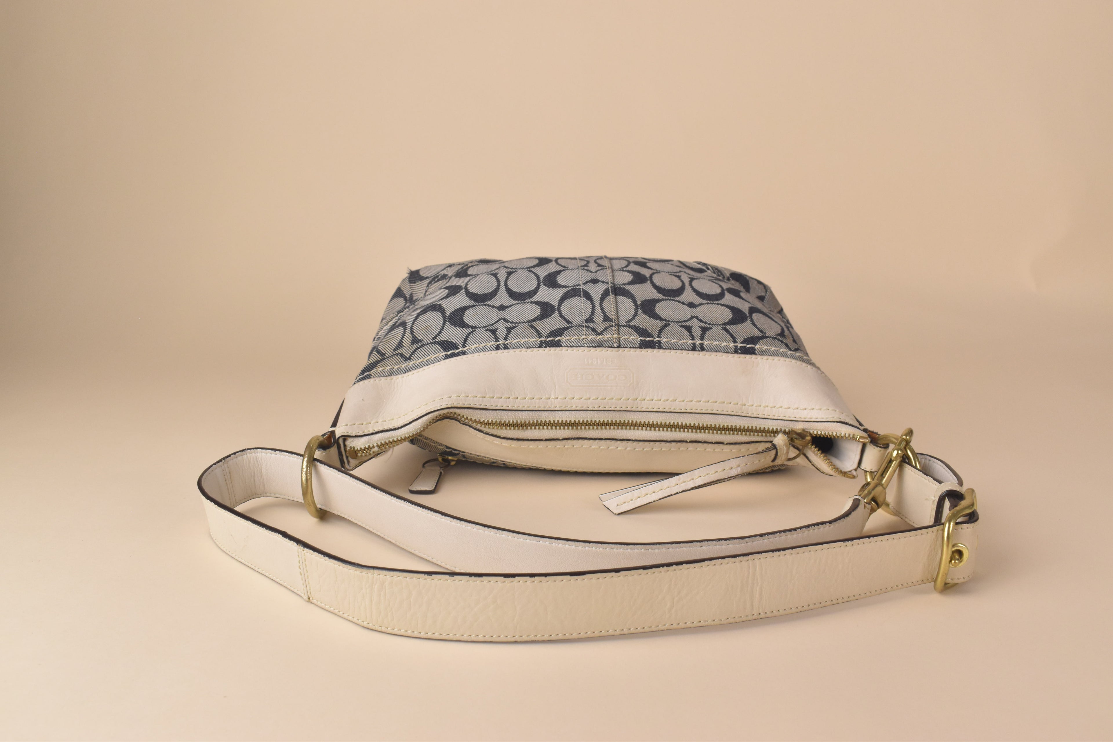 Coach Signature Denim Convertible Hobo – Blue/White