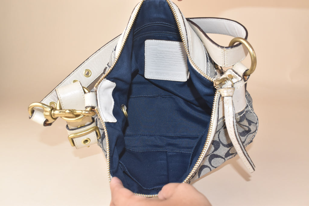 Coach Signature Denim Convertible Hobo – Blue/White