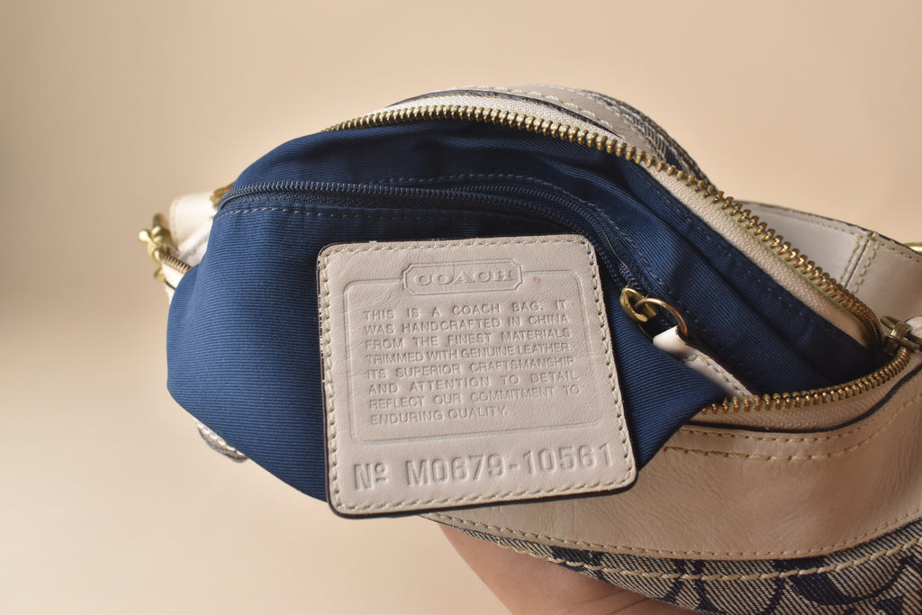 Coach Signature Denim Convertible Hobo – Blue/White