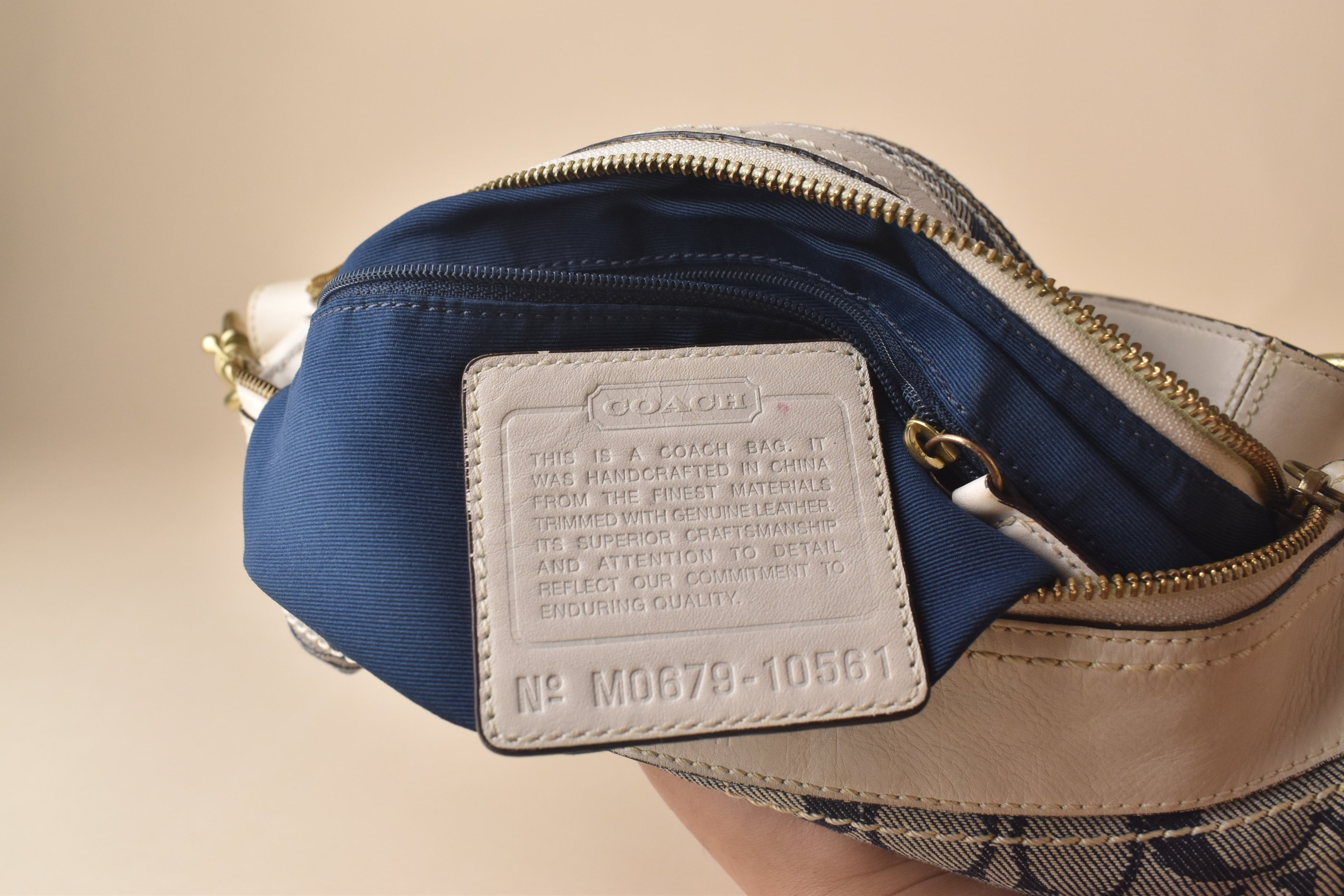 Coach Signature Denim Convertible Hobo – Blue/White