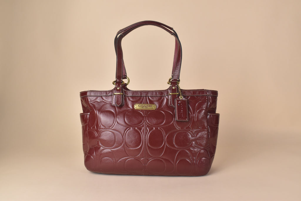 Coach Embossed Patent Tote – Burgundy/Wine