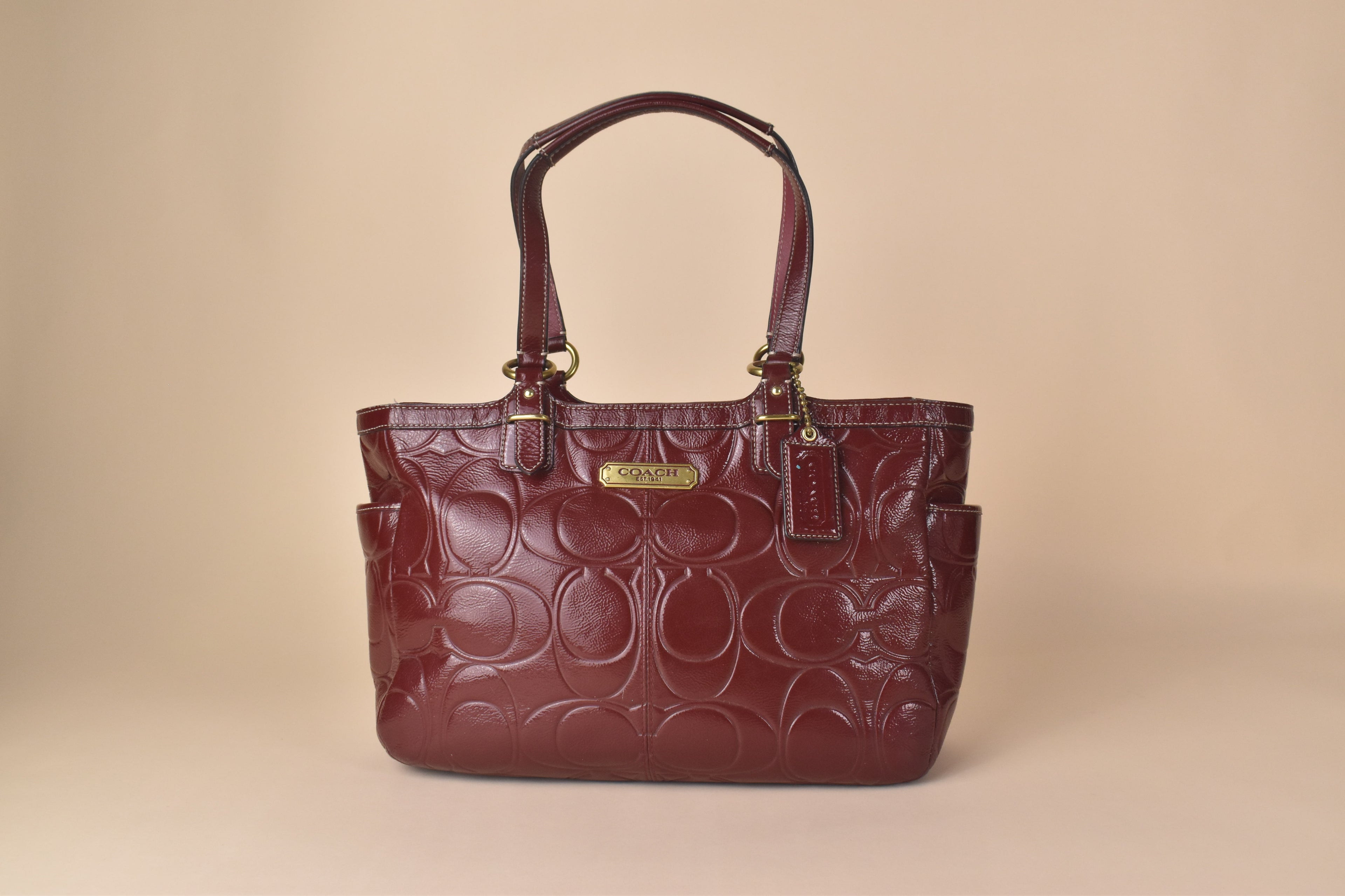 Coach Embossed Patent Tote – Burgundy/Wine