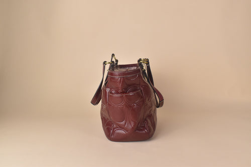 Coach Embossed Patent Tote – Burgundy/Wine