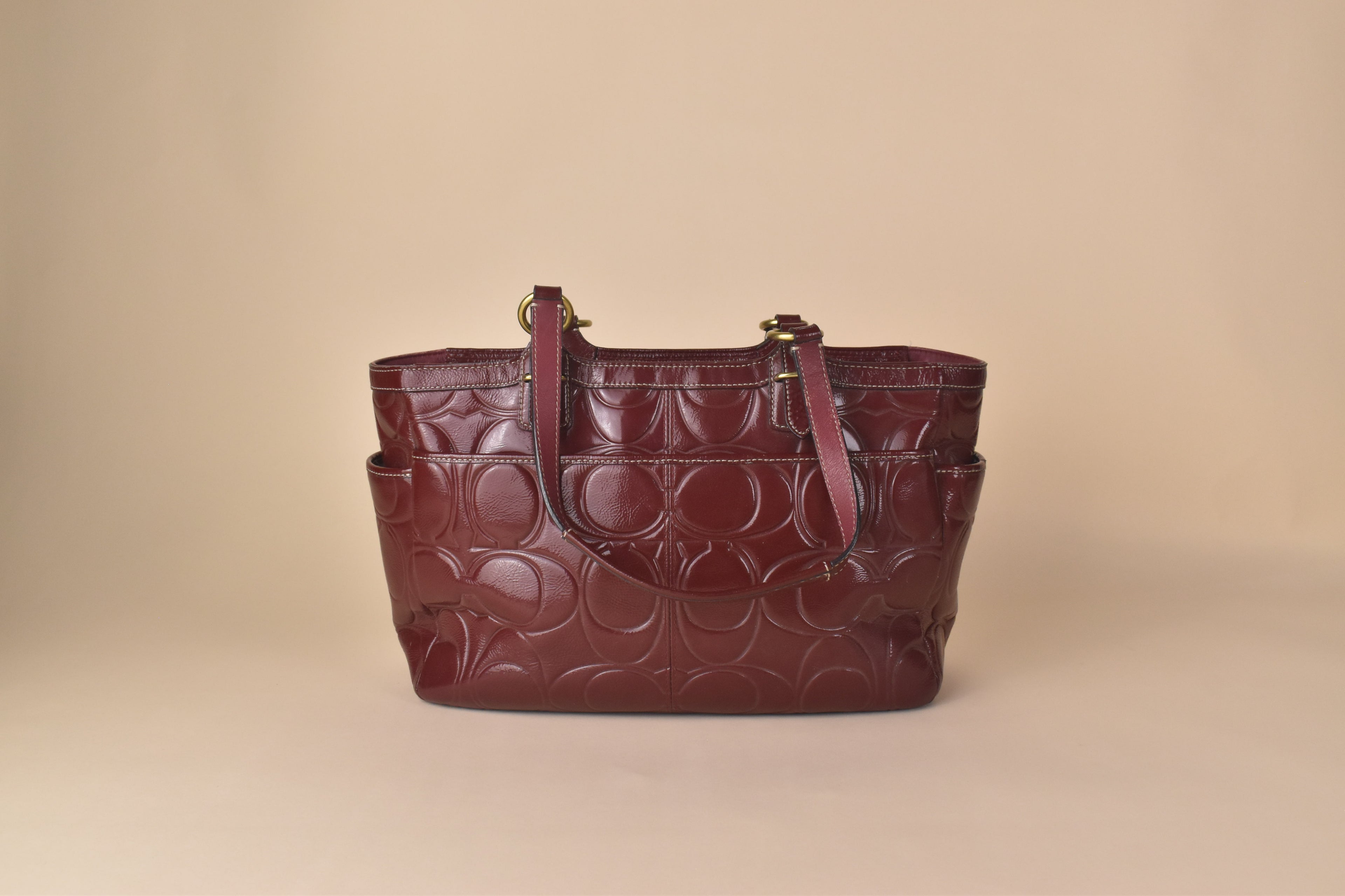 Coach Embossed Patent Tote – Burgundy/Wine