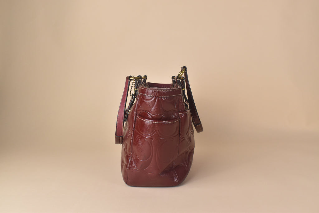 Coach Embossed Patent Tote – Burgundy/Wine