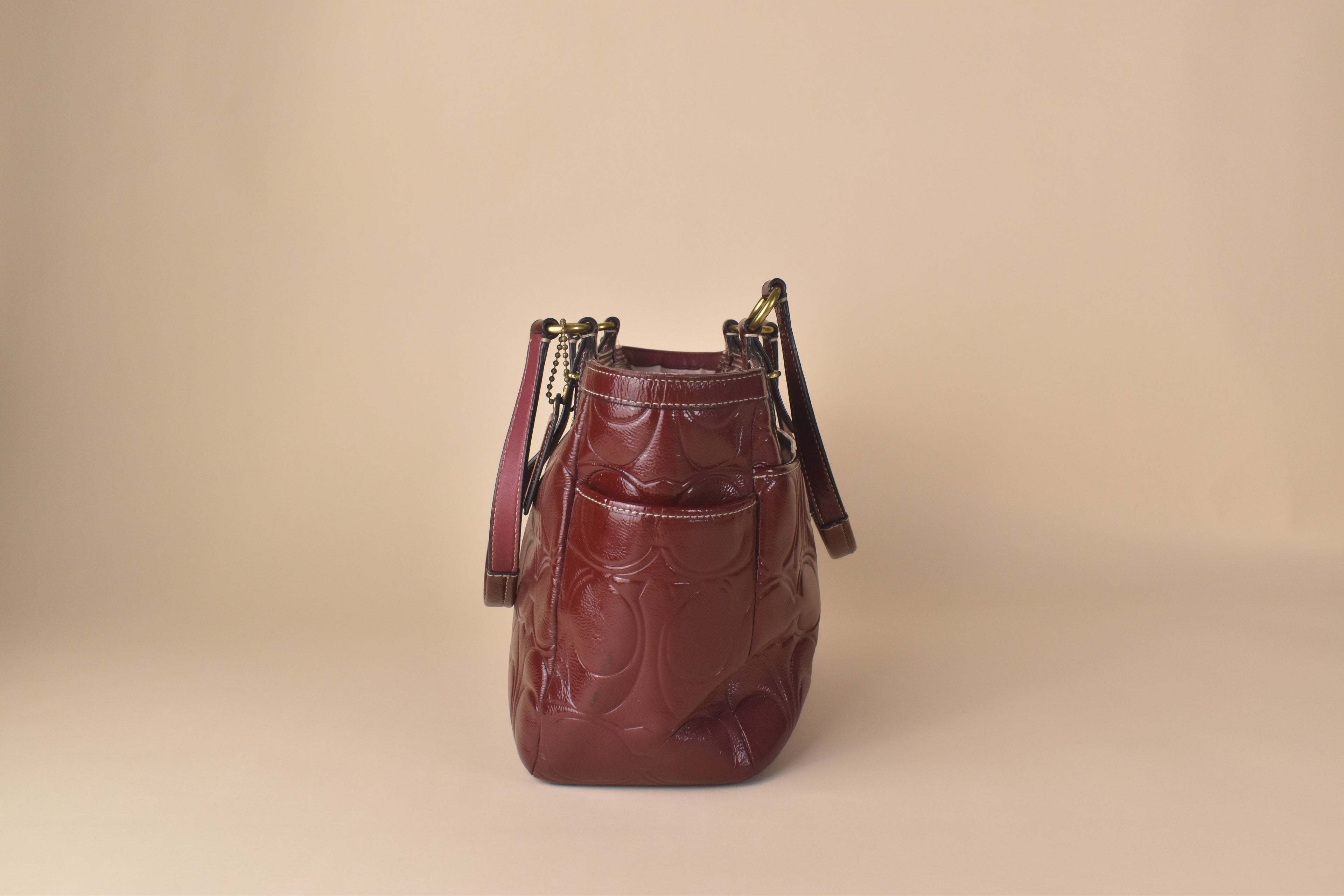 Coach Embossed Patent Tote – Burgundy/Wine