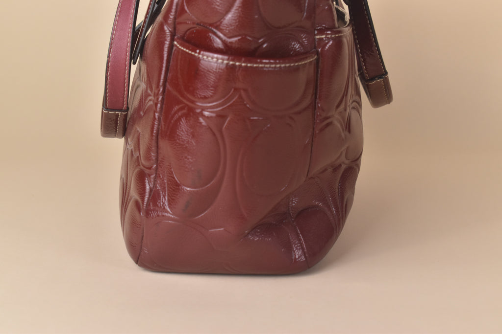 Coach Embossed Patent Tote – Burgundy/Wine