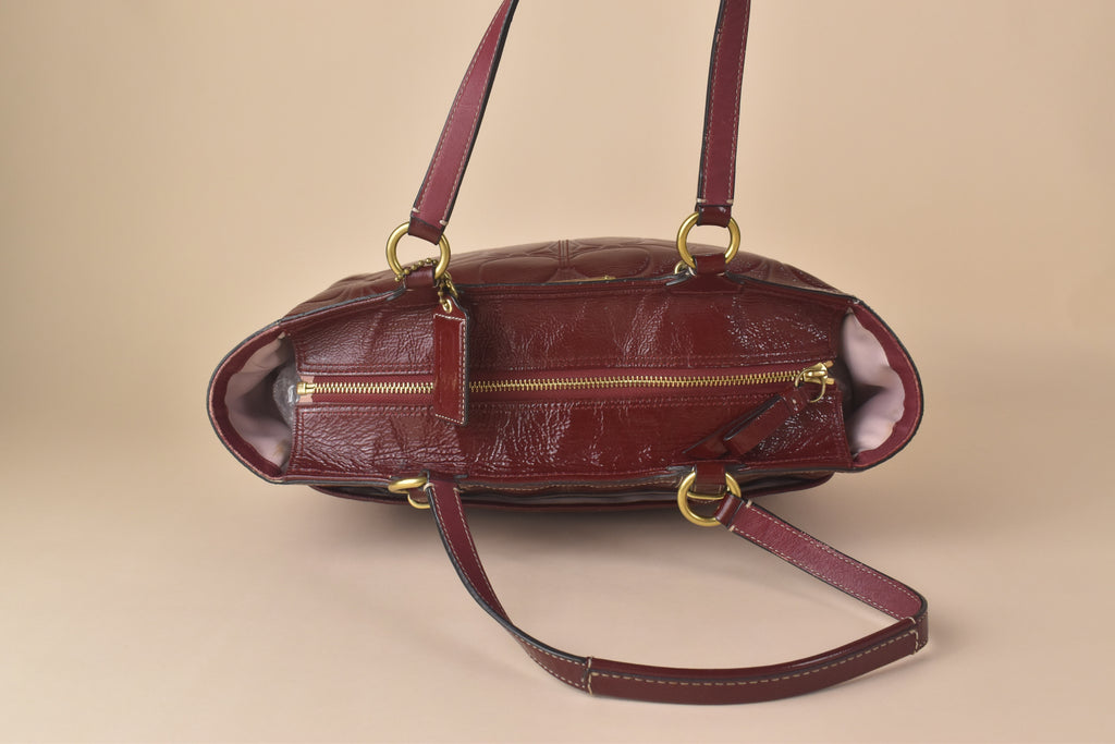 Coach Embossed Patent Tote – Burgundy/Wine