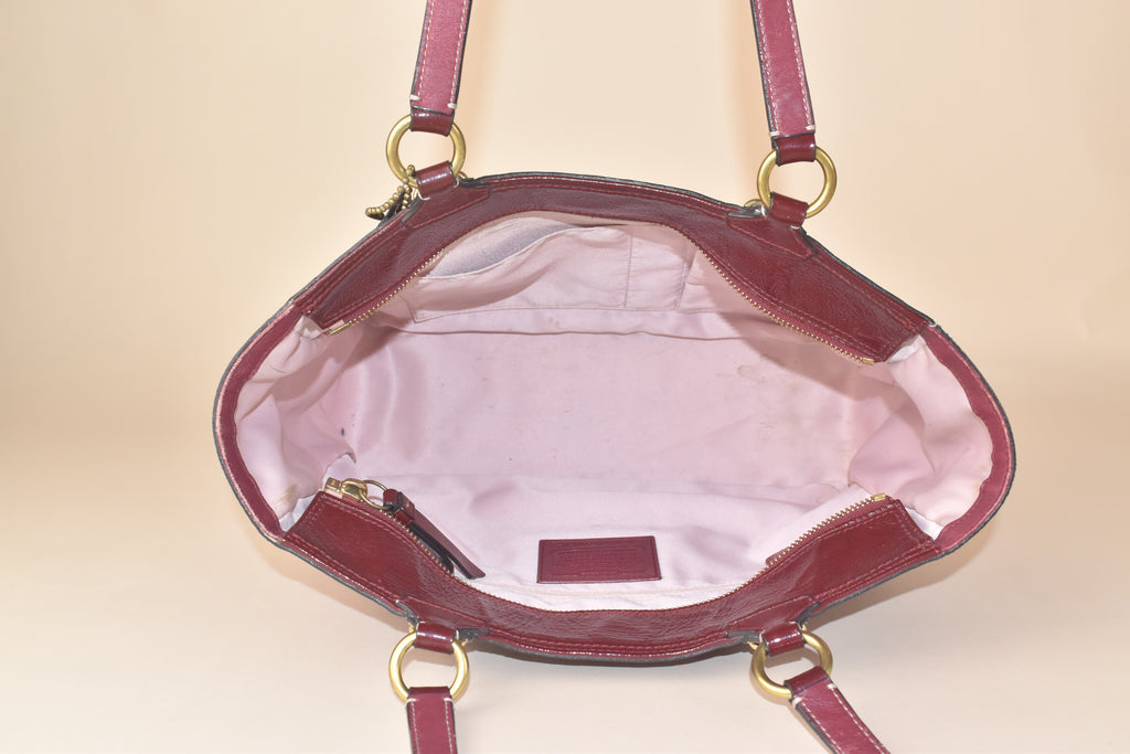 Coach Embossed Patent Tote – Burgundy/Wine