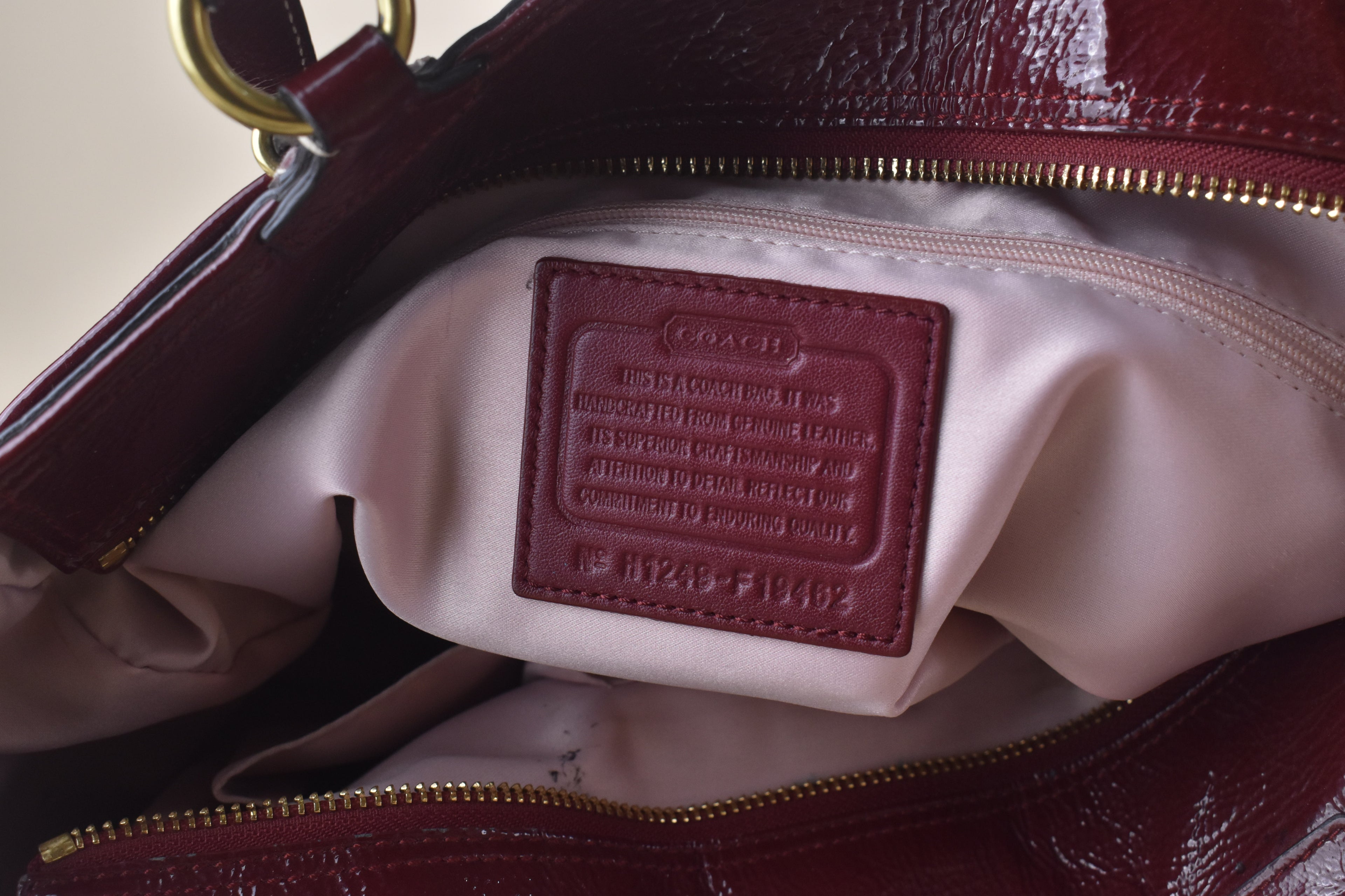 Coach Embossed Patent Tote – Burgundy/Wine