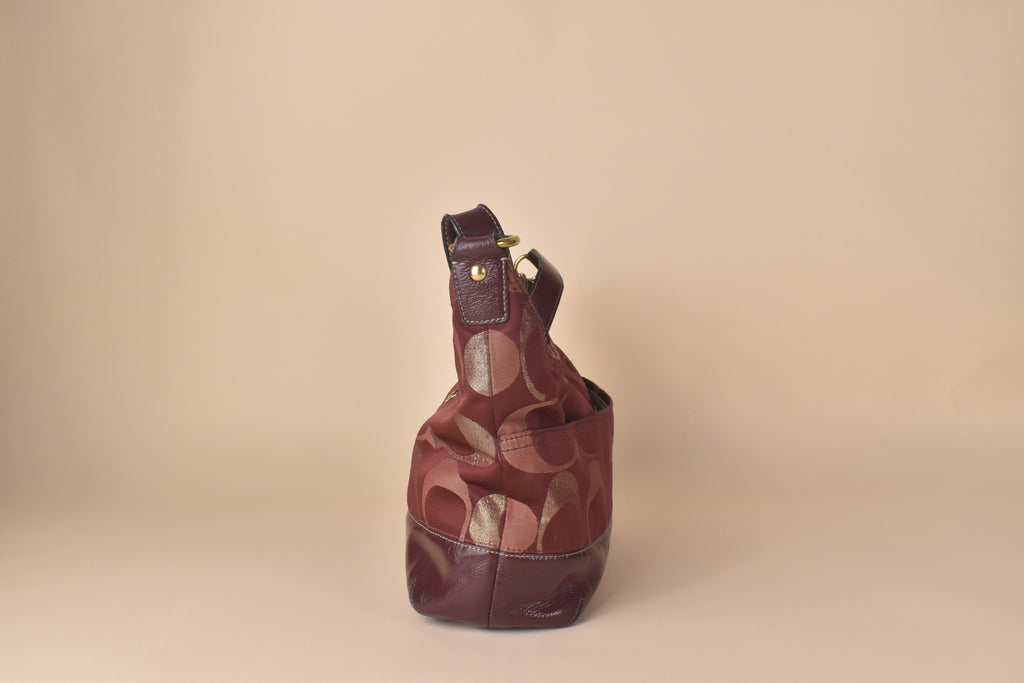 Coach Signature Lurex Convertible Hobo – Burgundy Metallic