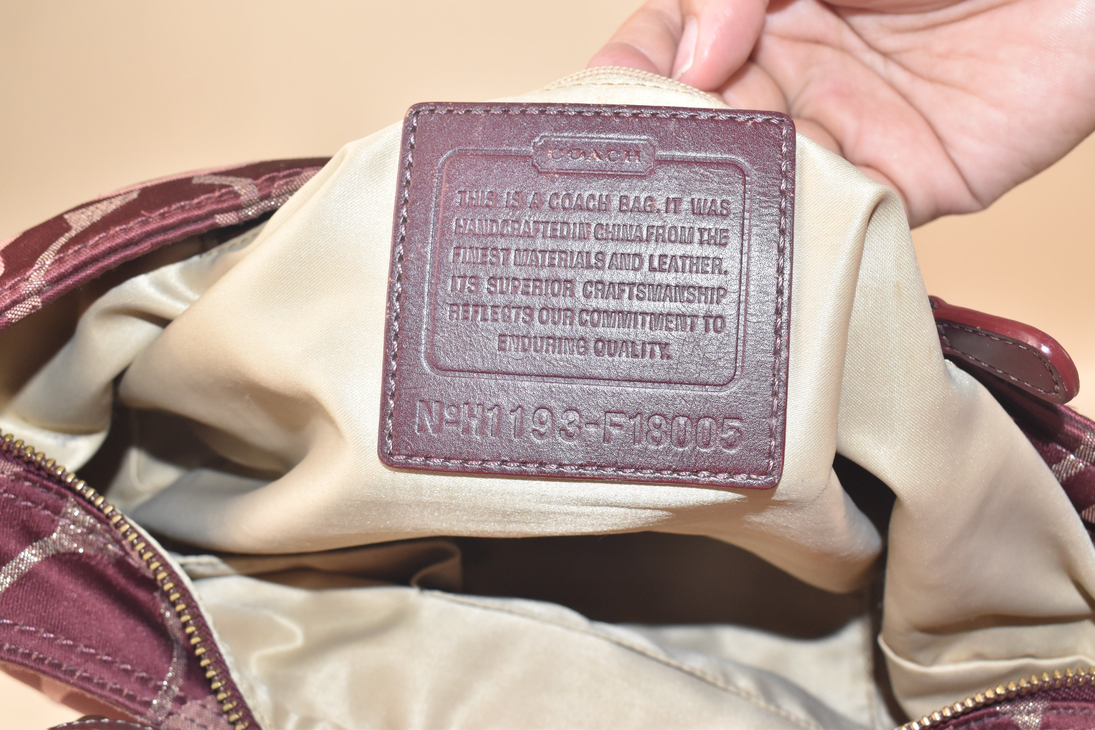 Coach Signature Lurex Convertible Hobo – Burgundy Metallic