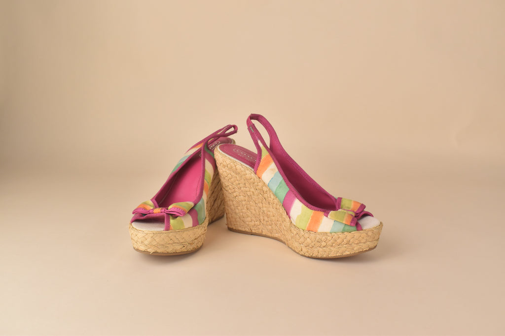 Coach Weekend Stripe Espadrille Wedge Heels – Multi Pastel