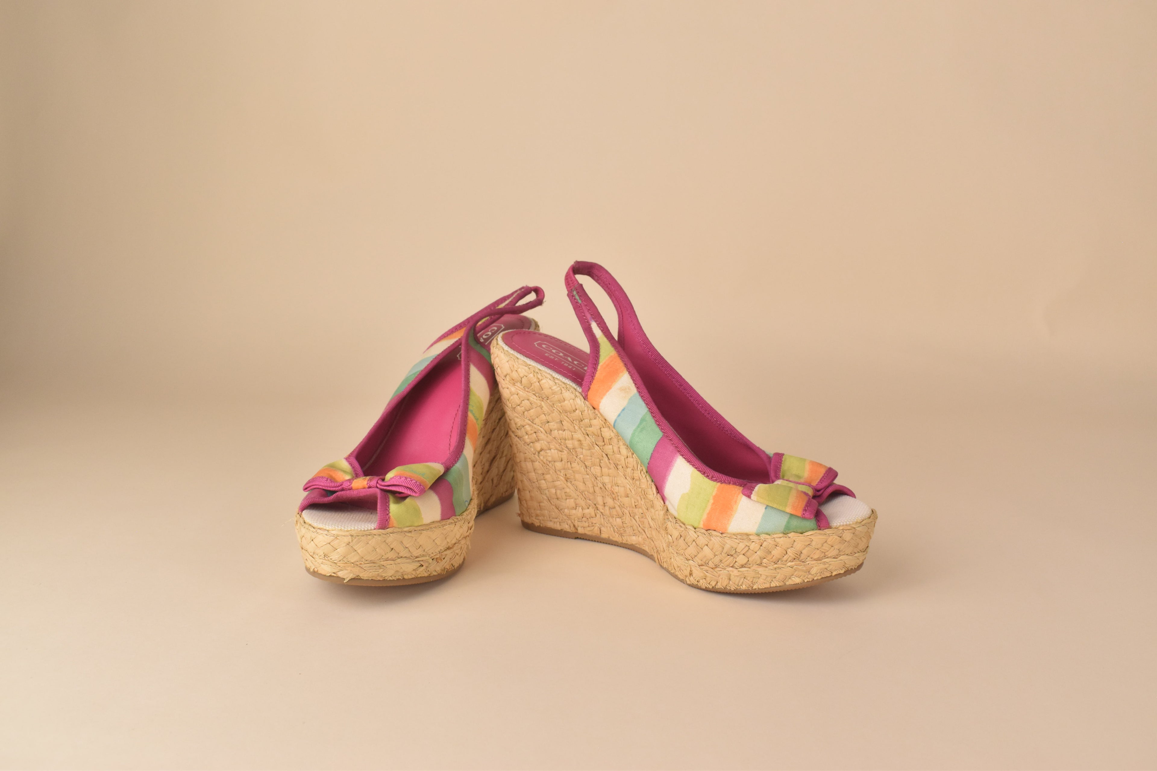 Coach Weekend Stripe Espadrille Wedge Heels – Multi Pastel