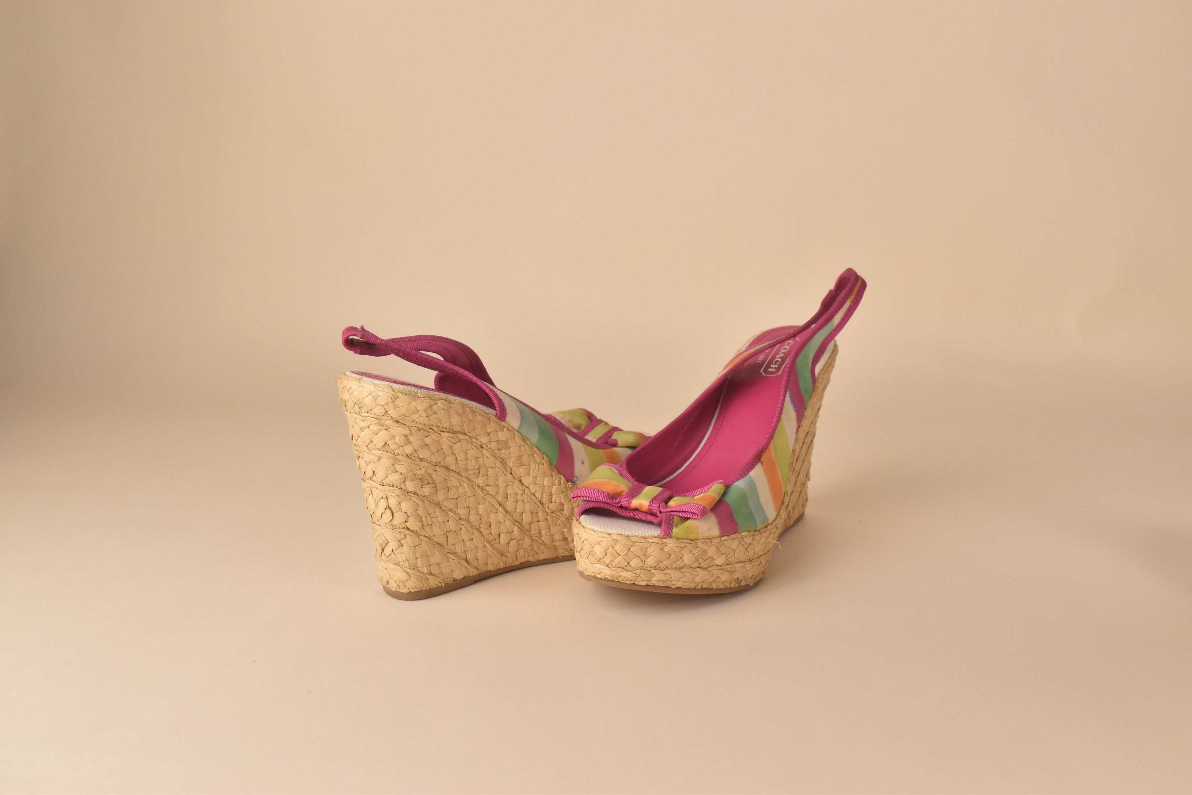 Coach Weekend Stripe Espadrille Wedge Heels – Multi Pastel