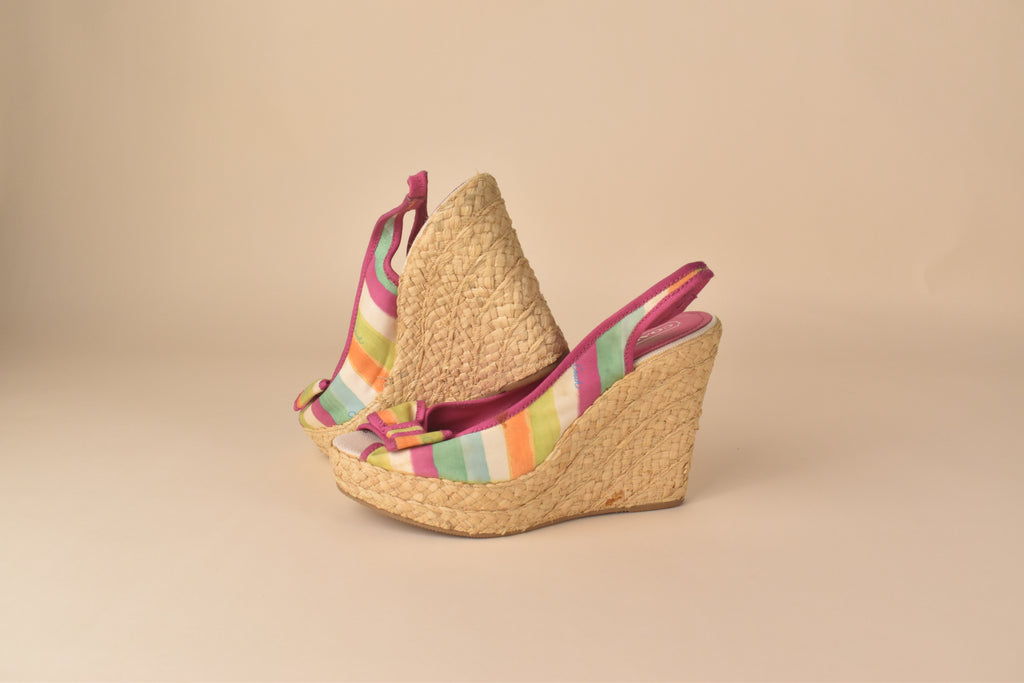 Coach Weekend Stripe Espadrille Wedge Heels – Multi Pastel