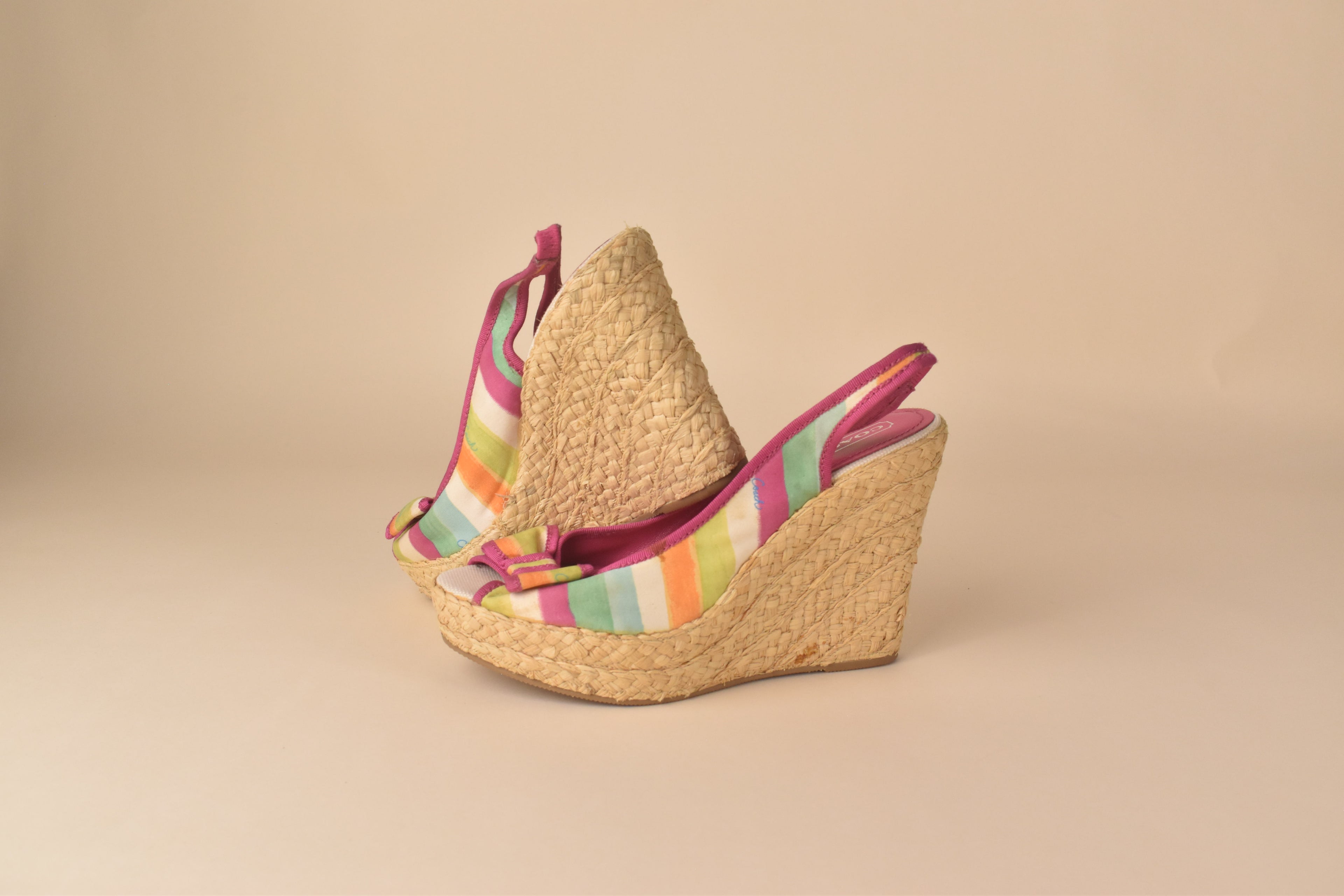 Coach Weekend Stripe Espadrille Wedge Heels – Multi Pastel