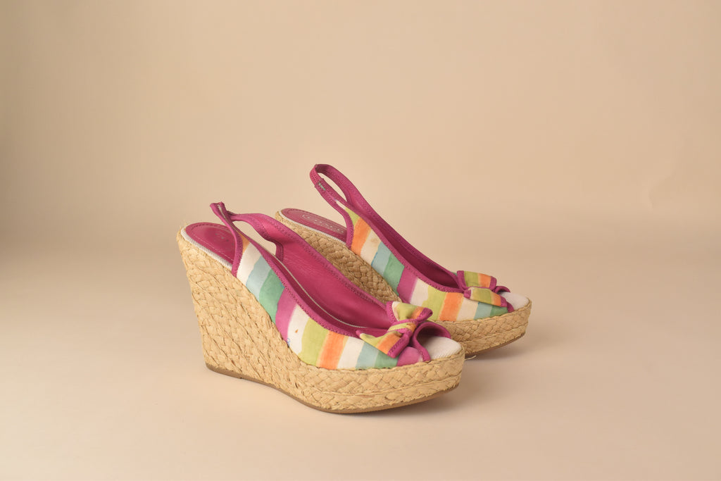 Coach Weekend Stripe Espadrille Wedge Heels – Multi Pastel