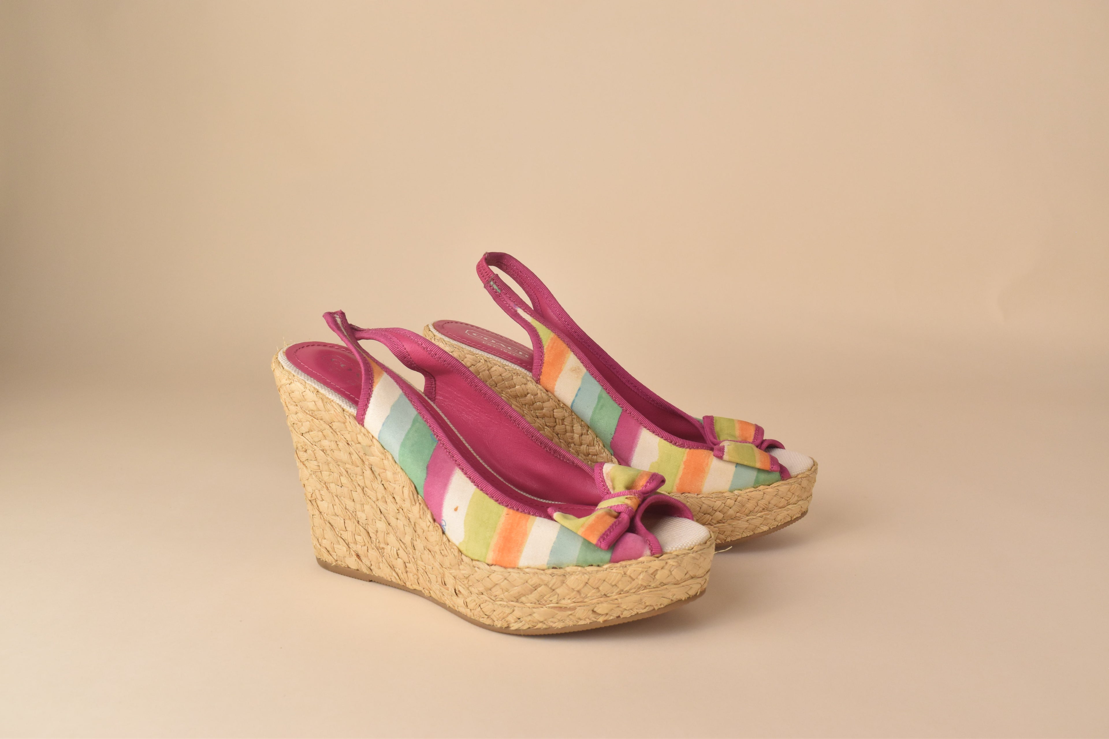 Coach Weekend Stripe Espadrille Wedge Heels – Multi Pastel