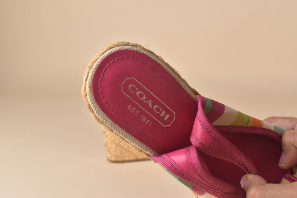 Coach Weekend Stripe Espadrille Wedge Heels – Multi Pastel