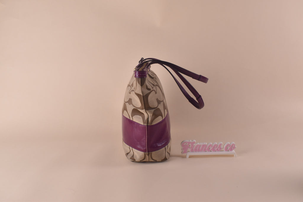 Coach Signature Stripe Tote – Khaki/Purple