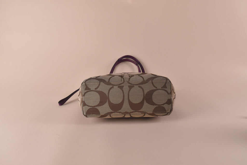 Coach Signature Stripe Tote – Khaki/Purple