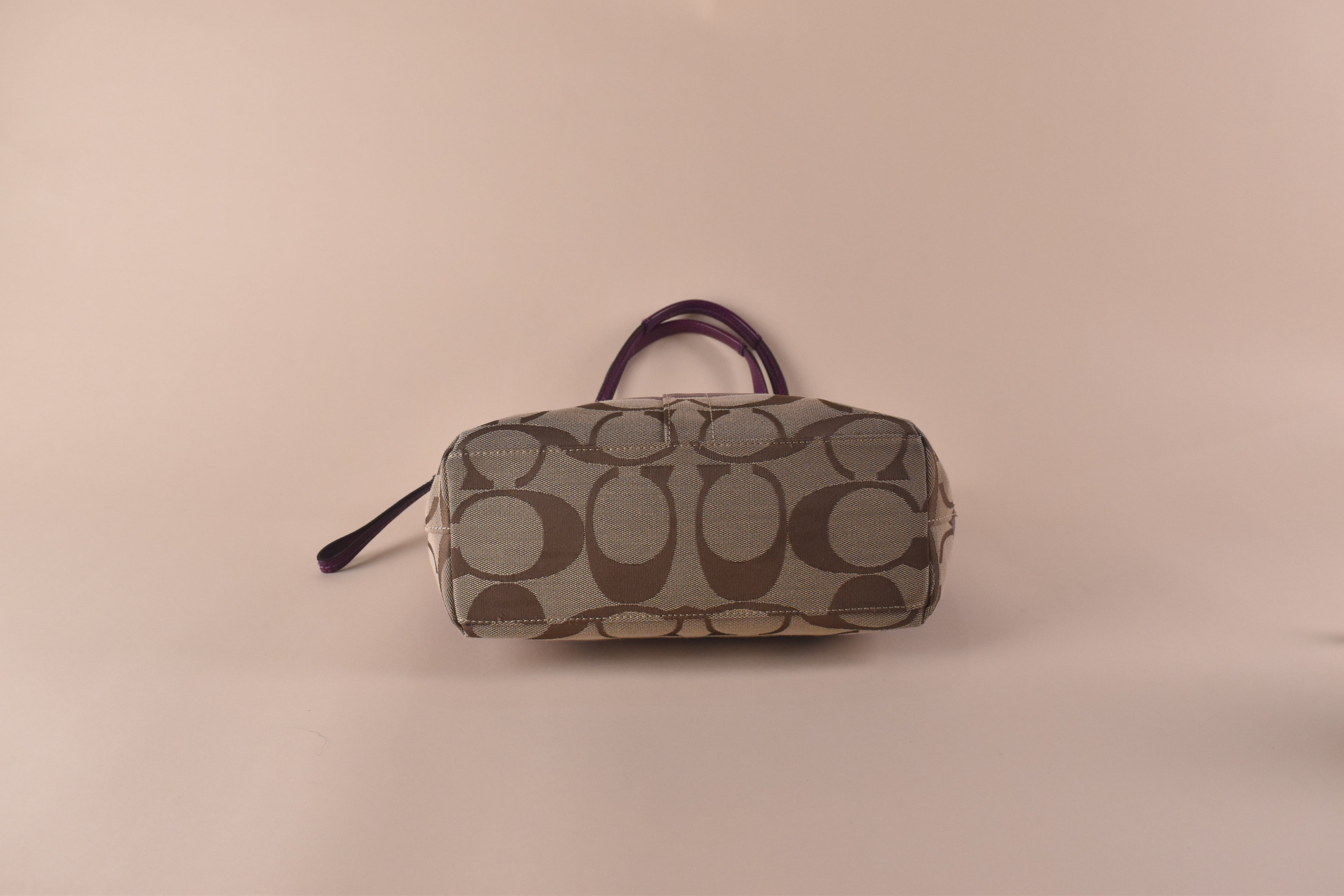 Coach Signature Stripe Tote – Khaki/Purple