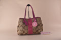 Coach Signature Stripe Kisslock Tote – Khaki/Pink