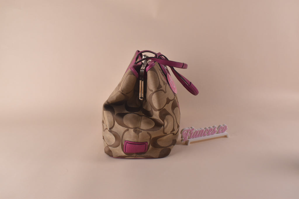 Coach Signature Stripe Kisslock Tote – Khaki/Pink