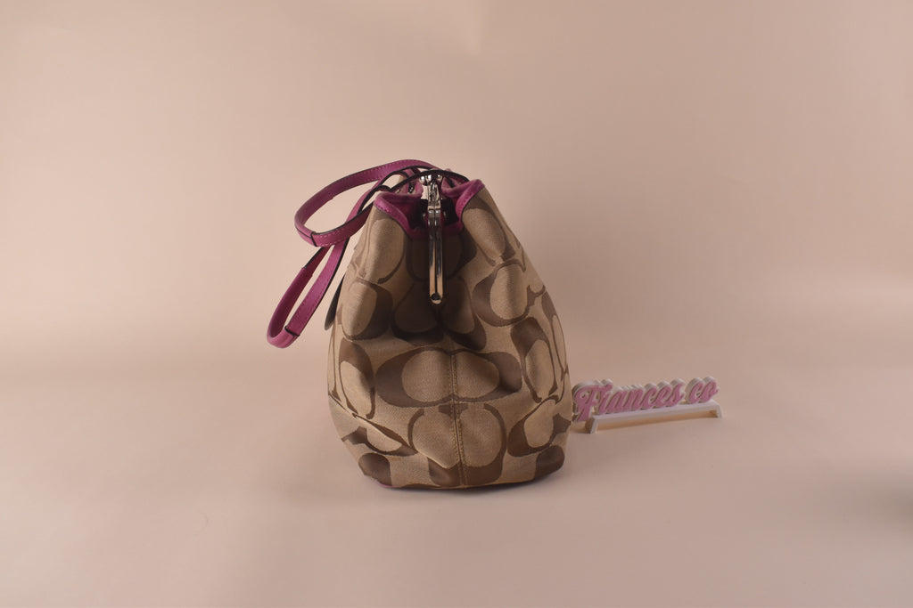 Coach Signature Stripe Kisslock Tote – Khaki/Pink
